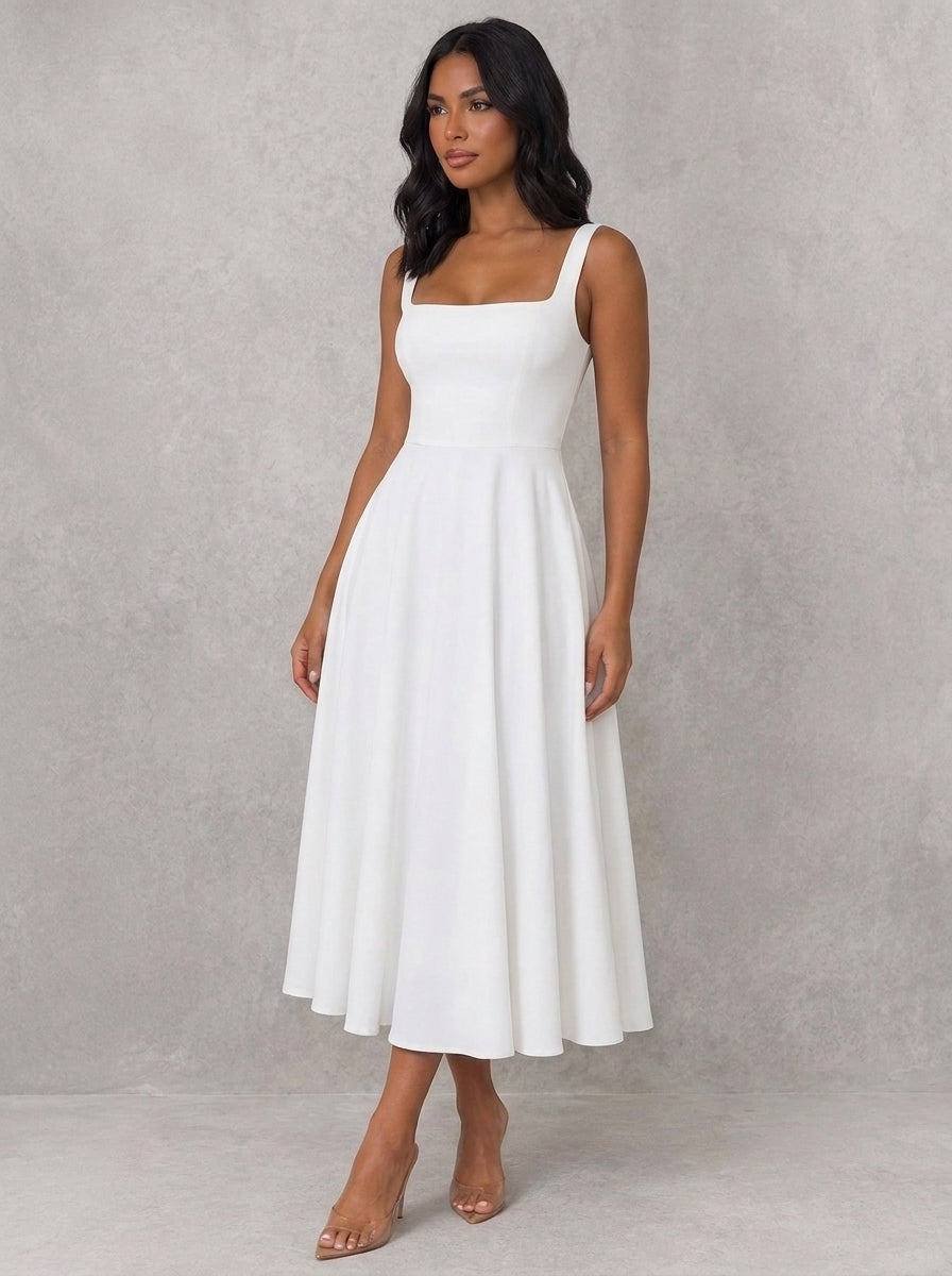 Women's Square Neck A-Line Midi Dress – SilverBloomGlow
