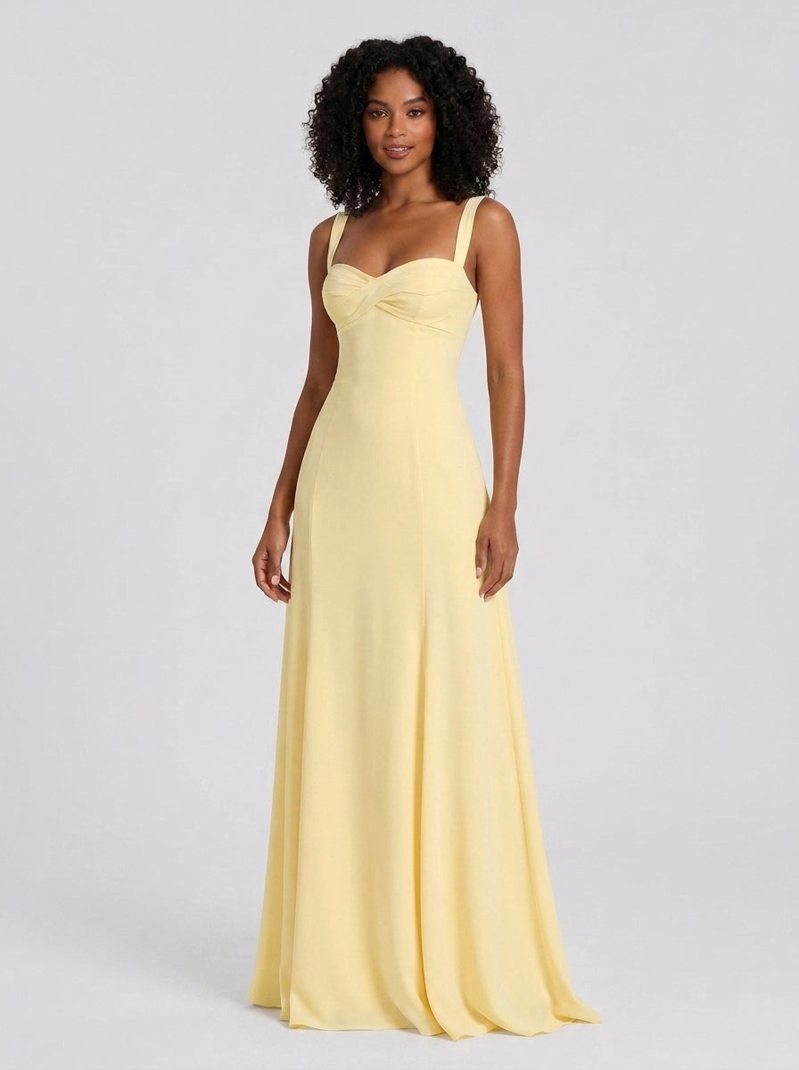 Eleanor Lace-Up Chiffon Maxi Dress in Lemon - full-length front view