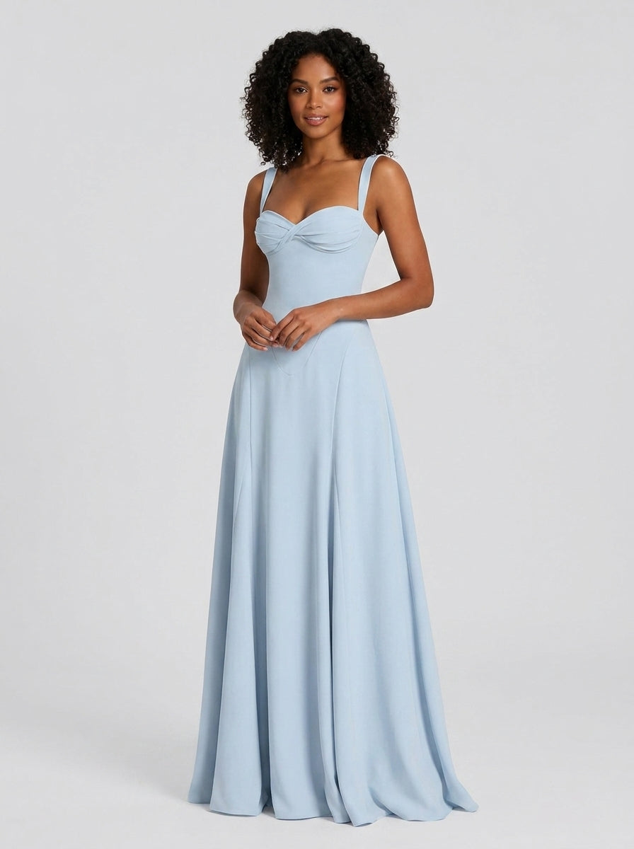 Eleanor Lace-Up Chiffon Maxi Dress in Baby Blue - full-length front view