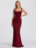 Jackie Ruched Corset Maxi Dress in Burgundy - full-length front view