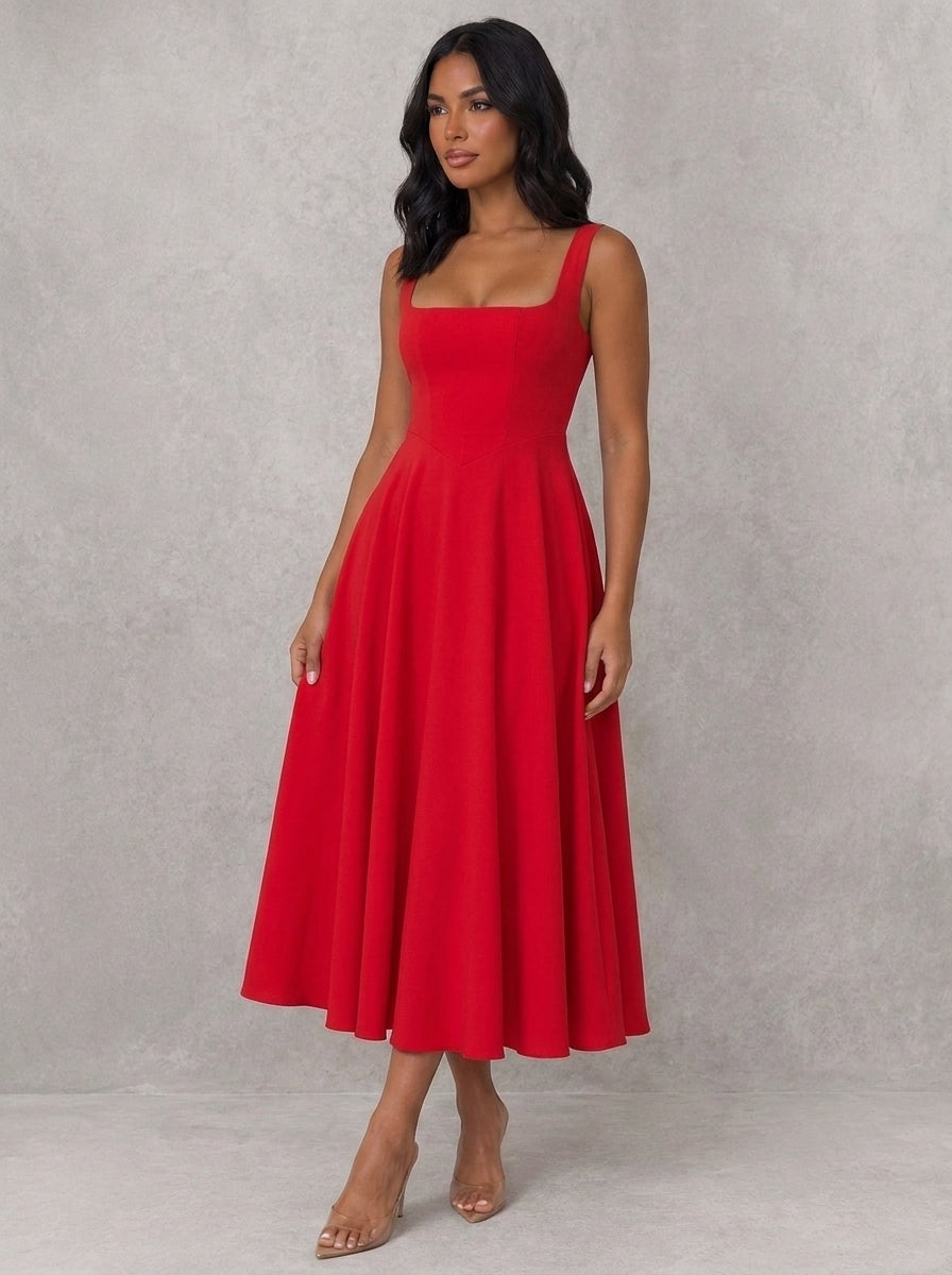 Women's Square Neck A-Line Midi Dress – SilverBloomGlow