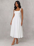 Alice Square Neck A-Line Midi Dress in White - full-length front view
