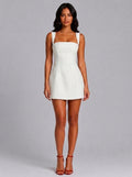 Matilda Structured Fit and Flare Mini Dress in Ivory - full-length front view